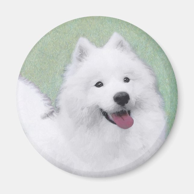 Aimant Peinture Samoyed - Cute Original Chien Art (Devant)