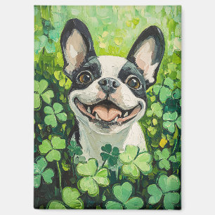 Aimant Peinture sur le champ de trèfle de Boston Terrier