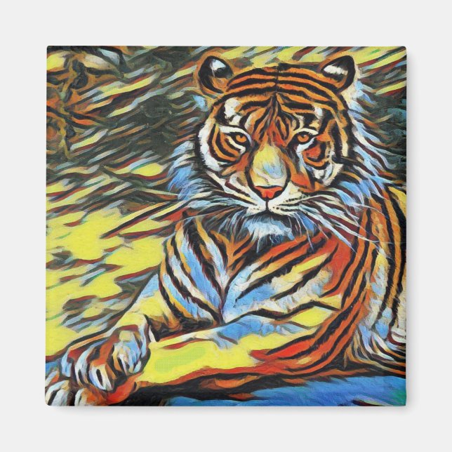 Aimant Peinture Tigre colorée (Devant)