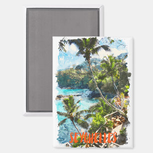Aimant Peinture tropicale à l'aquarelle de l'île des Seyc