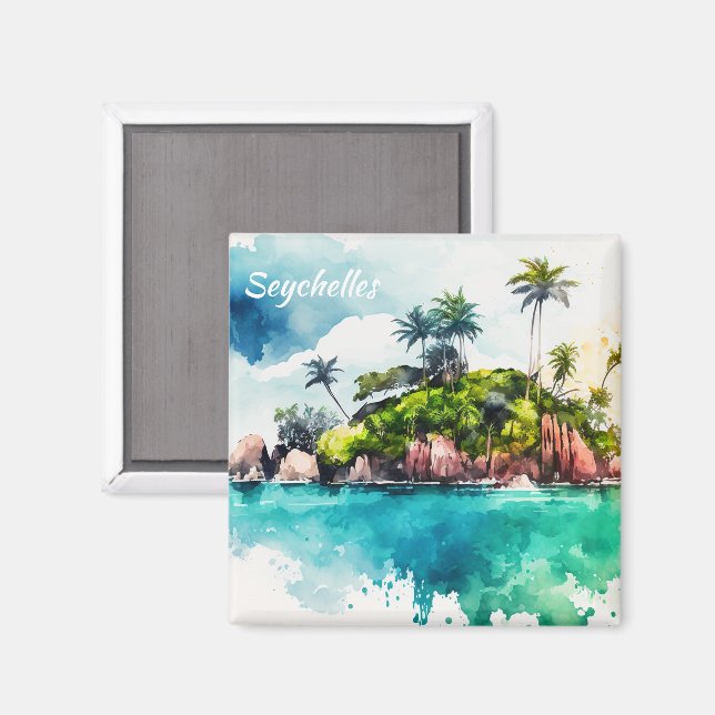 Aimant Peinture tropicale des îles Seychelles (Recto/Verso)
