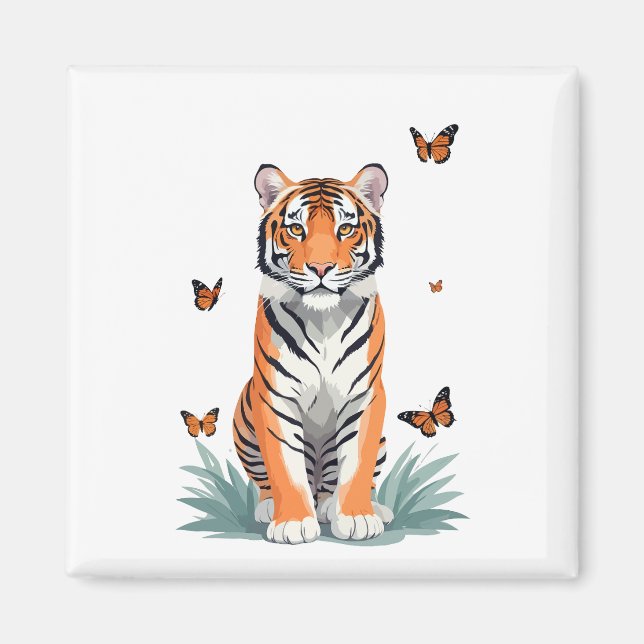 Aimant Peinture vectorielle de tigre Adorable amusant ani (Devant)