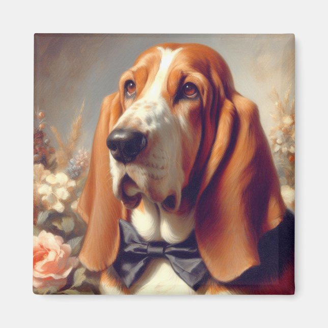 Aimant Peinture vintage à la hache Basset (Devant)