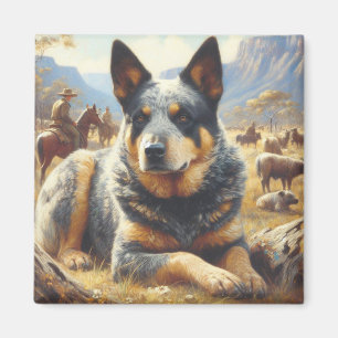 Aimant Peinture vintage australienne de chien de bétail