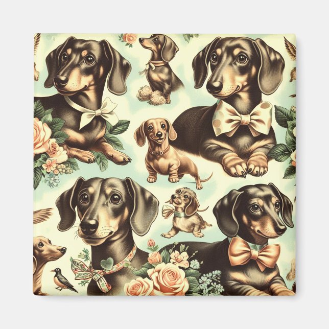 Aimant Peinture vintage Dachshund transparente (Devant)