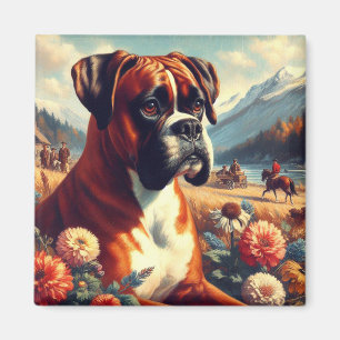 Aimant Peinture vintage de chien de boîte