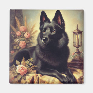 Aimant Peinture vintage de Chien Schipperke