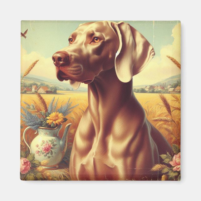 Aimant Peinture Weimaraner vintage (Devant)