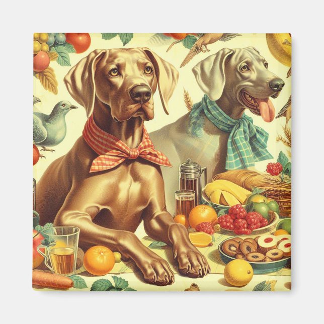 Aimant Peinture Weimaraner vintage (Devant)