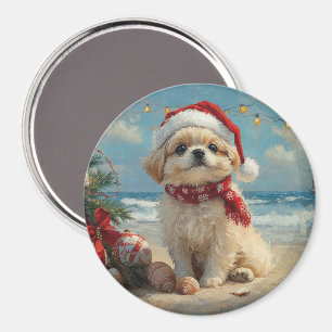 Aimant Pekingese Chien Noël Plage Vintage