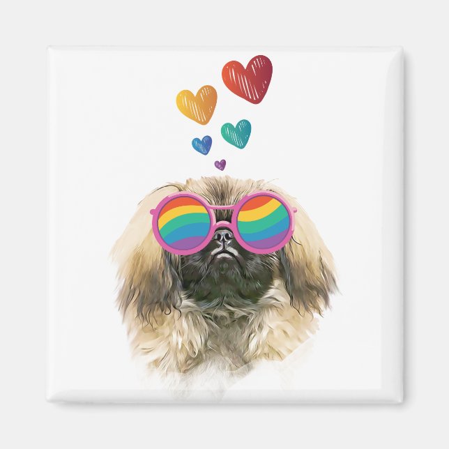 Aimant Pekingese Dog with Hearts Saint-Valentin (Devant)