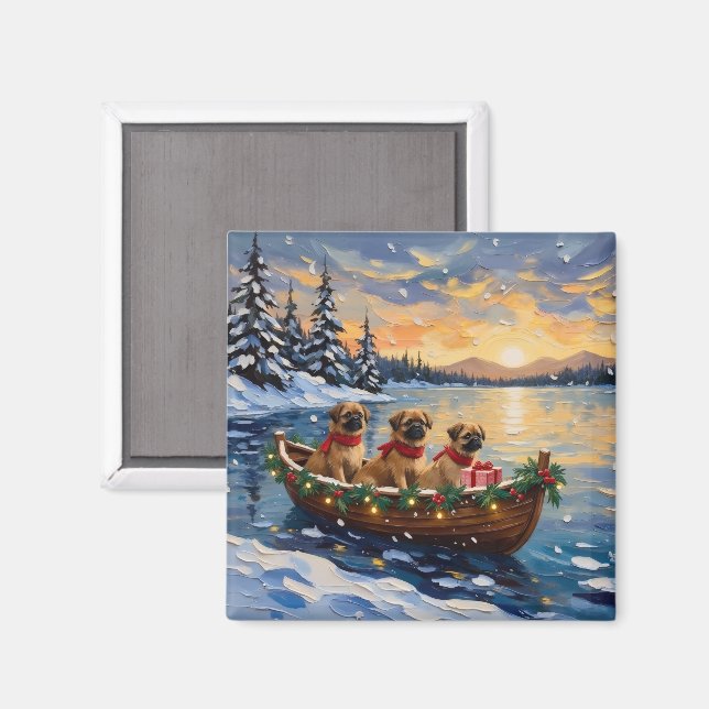 Aimant Pékinois Bateau de Noël Vacances (Recto/Verso)