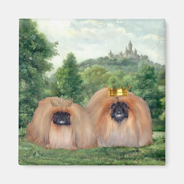 Aimant Pékinois Roi & Reine avec Château de Rêve (Devant)