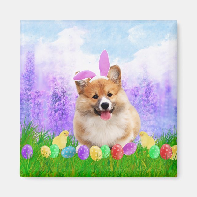 Aimant Pembroke Welsh Corgi avec oeufs de Pâques Bunny Ch (Devant)