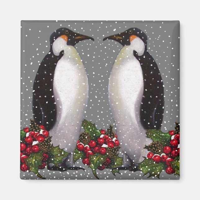 Aimant Penguins de Noël en Neige, Holly : Art (Devant)