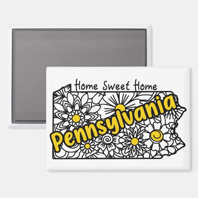 Aimant Pennsylvanie Doodle Flowers (Recto/Verso)