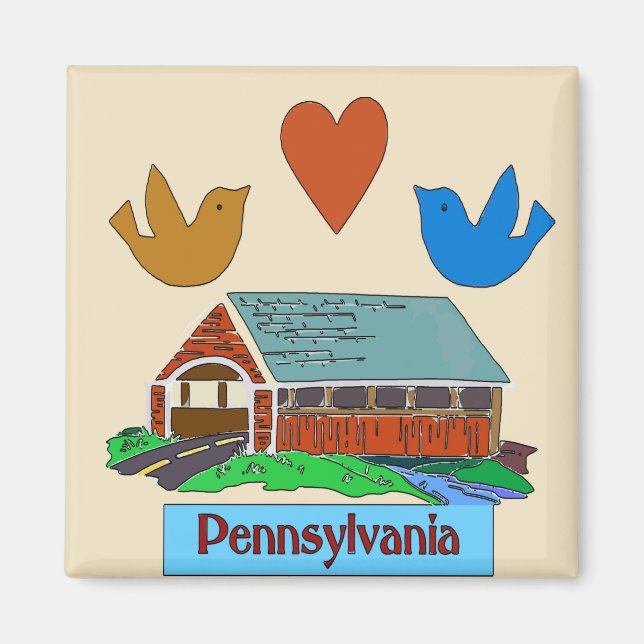Aimant Pennsylvanie Heart Bird, pont couvert colonial (Devant)