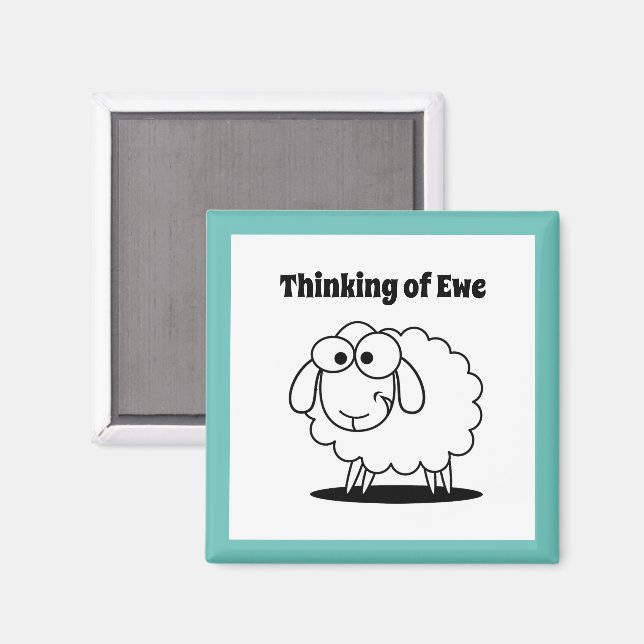 Aimant Penser à l'agneau d'Ewe Mouton mignon dessin (Recto/Verso)