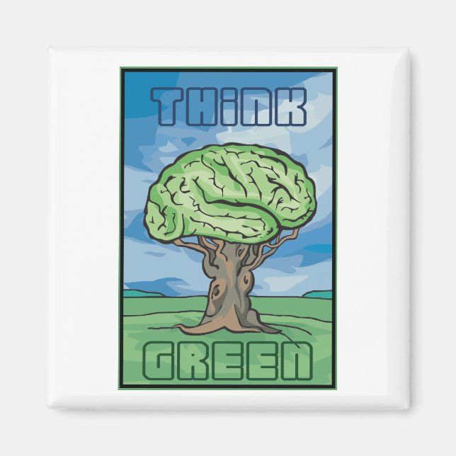Aimant Pensez au cerveau vert (Devant)