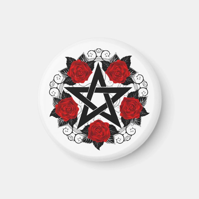 Aimant Pentagramme aux roses rouges (Devant)