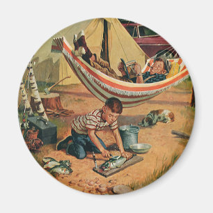 Aimant Père et fils campeurs vintage, Bonne fête des père