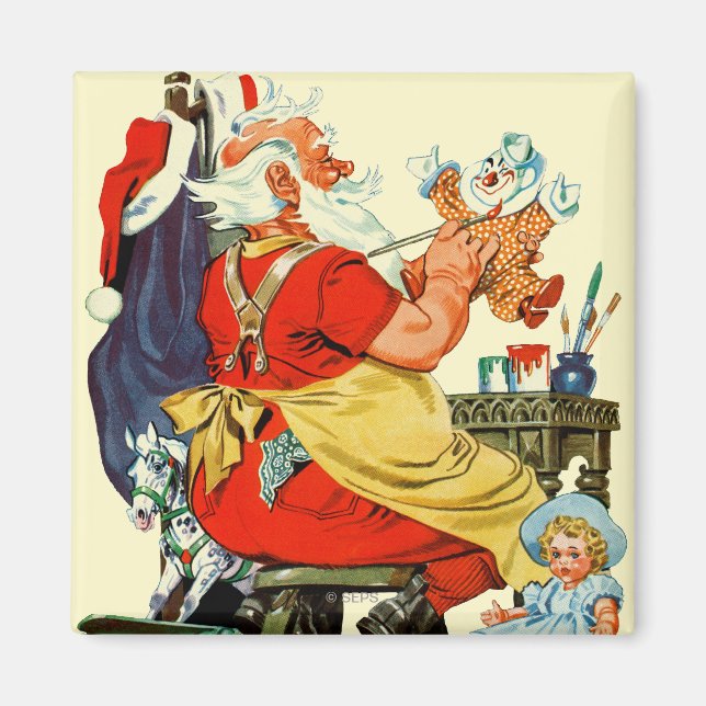 Aimant Père Noël au travail (Devant)