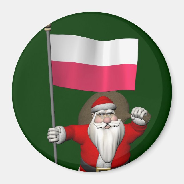 Aimant Père Noël Avec Drapeau De Pologne (Devant)