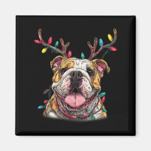 Aimant Père Noël Bouledogue Anglais Renne Lumière Noël