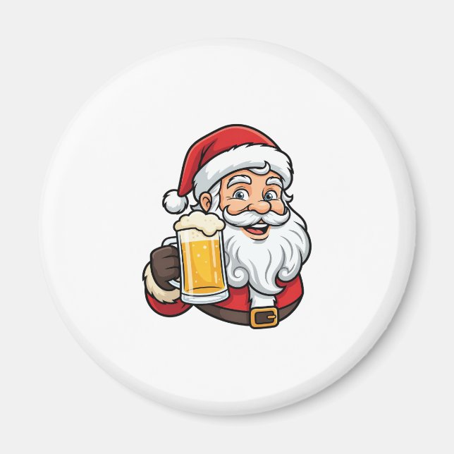 Aimant Père Noël buvant de la bière Graphique de Noël (Devant)