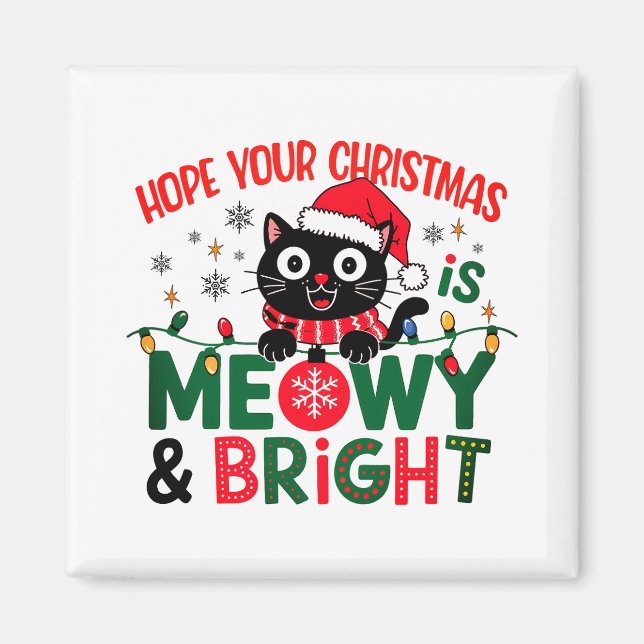 Aimant Père Noël Chat Noir Meowy & Joyeux Noël (Devant)