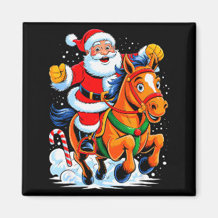Aimant Père Noël chevauchant un cheval drôle équitation N