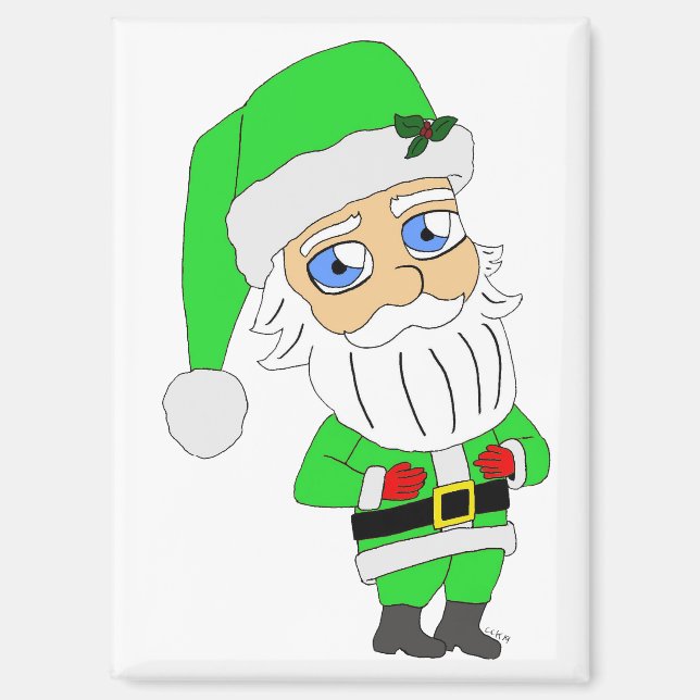Aimant Père Noël chibi en costume vert (Recto)