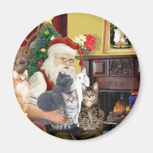 Aimant Père Noël, cinq chats