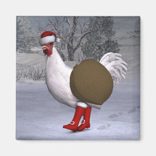 Aimant Père Noël coq blanc