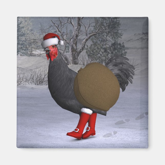 Aimant Père Noël coq noir (Devant)