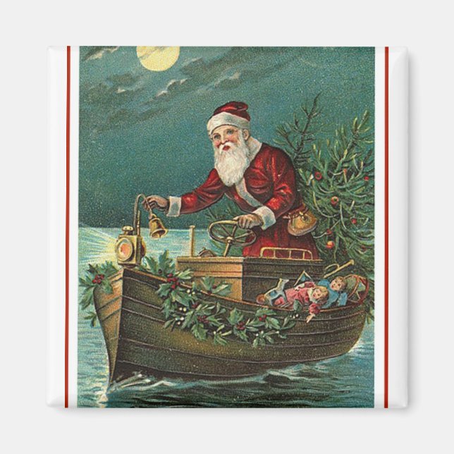 Aimant Père Noël dans son bateau (Devant)