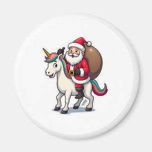Aimant Père Noël de Noël à cheval sur une licorne - Fille