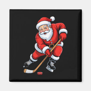 Aimant Père Noël de Noël jouant au hockey sur glace garço
