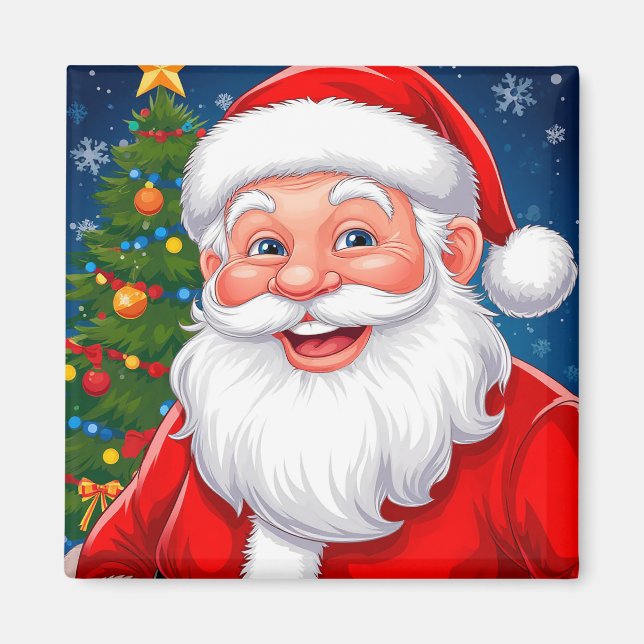 Aimant Père Noël de Noël souriant au chapeau rouge (Devant)