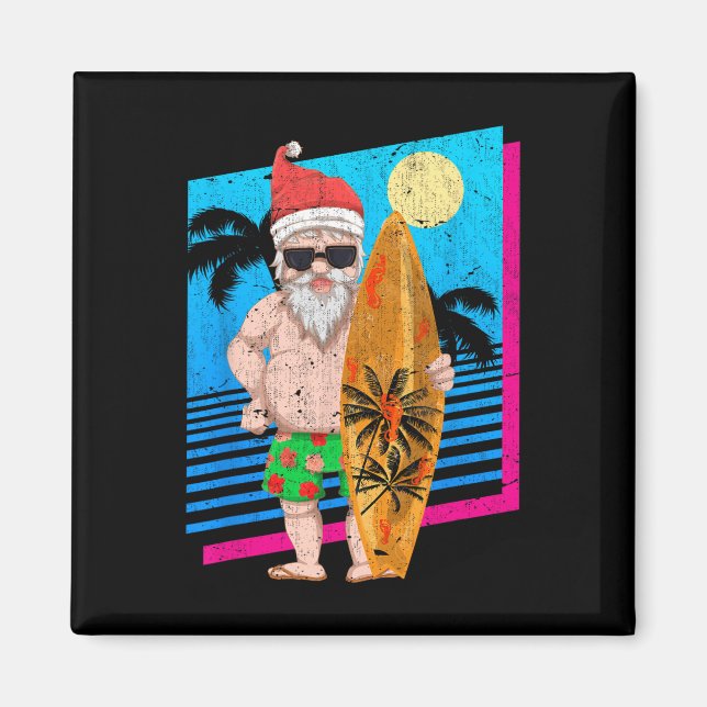 Aimant Père Noël de surf d'été tropical drôle de Noël (Devant)