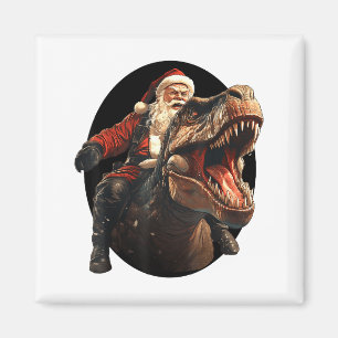 Aimant Père Noël drôle à cheval sur un dinosaure, Art de