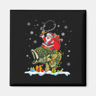 Aimant Père Noël drôle de pêche à la ligne B à Noël en tr