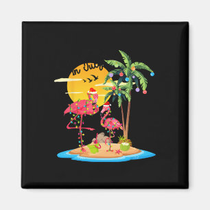 Aimant Père Noël drôle Flamant Rose Palmier Noël en J