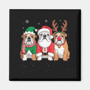 Aimant Père Noël drôle Renne Chien Bouledogue Anglais Fem
