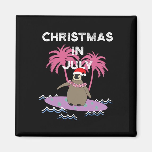 Aimant Père Noël en Juillet Manchot Surfeur  (Devant)