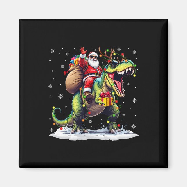 Aimant Père Noël équitation Dinosaur T Rex Christmas Boys (Devant)