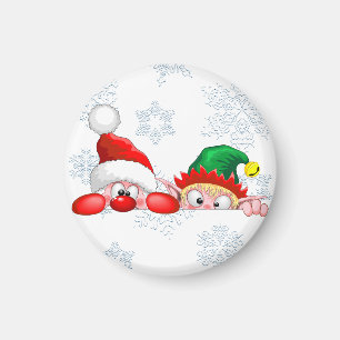 Aimant Père Noël et Elfe Mignon et drôle de dessin animé