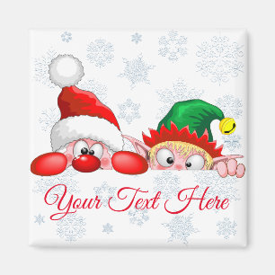 Aimant Père Noël et Elfe Mignon et drôle de dessin animé
