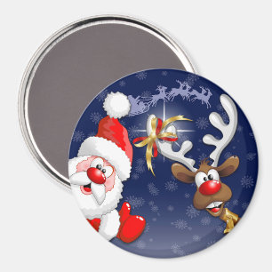 Aimant Père Noël et Reindeer Joyeux Noël Joyeux dessin an