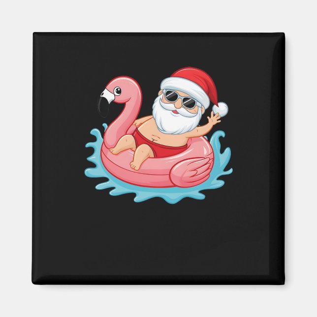 Aimant Père Noël Flamant rose Floatie Funny Noël En Juill (Devant)